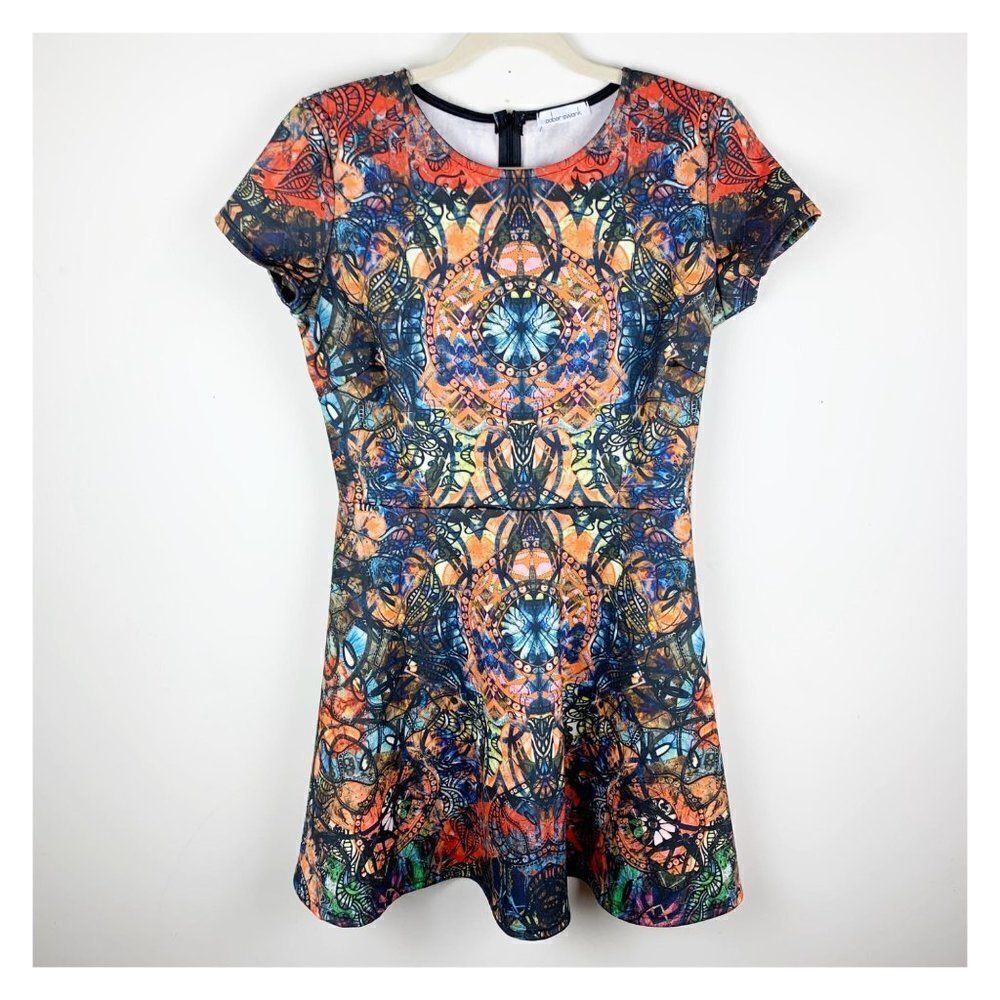 Oober Swank Multi‎ Fit & Flare Mini Dress Sz M EUC.